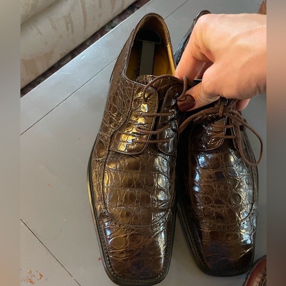 Mezlan Brown Genuine Crocodile lace up men shoes Size 10.5 -C - Picture 6 of 8